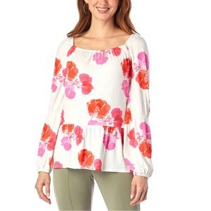 NWT Shavonne Dorsey Bubble Hem Puff Sleeve Floral Top 2X